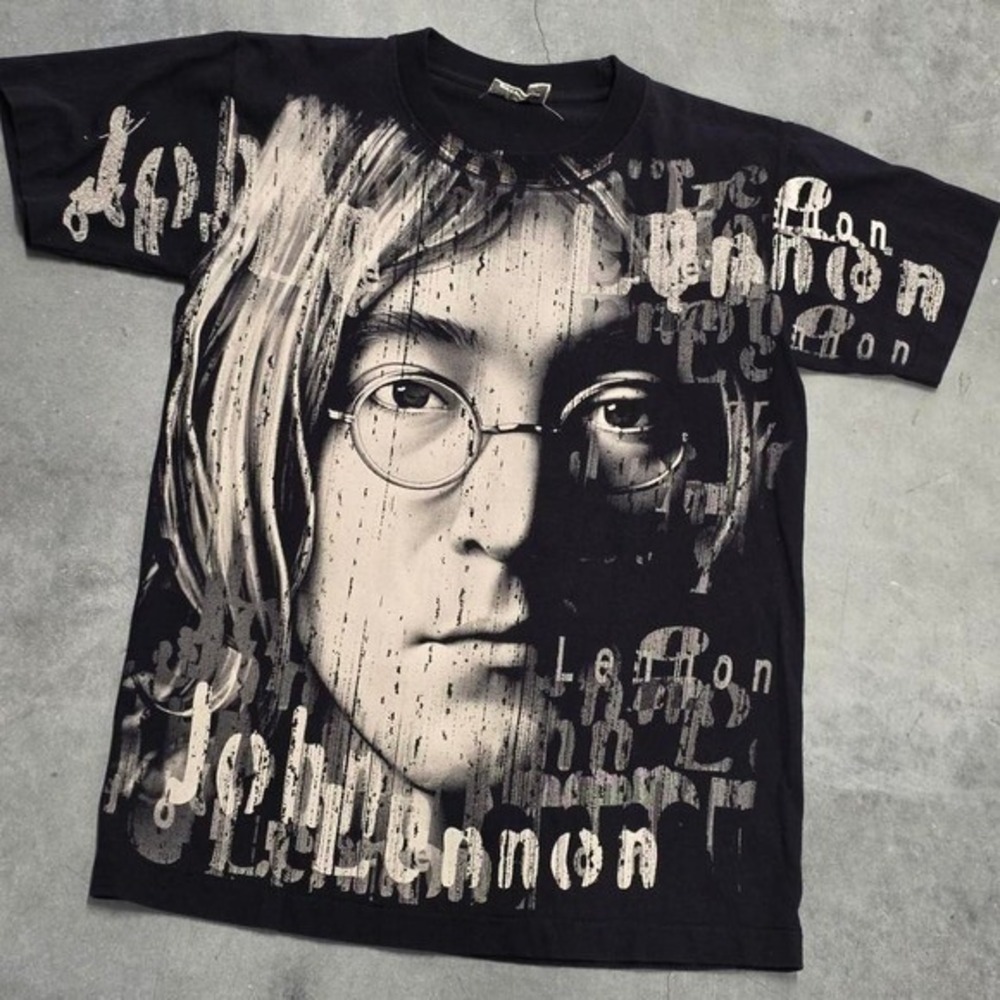 Vintage 90s Single Stitch John Lennon The Beatles all over print tee